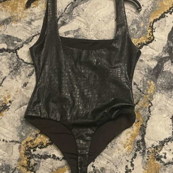 The Crocodile Collection Croc Embossed Faux Leather Tank Bodysuit - Picture 3 of 3